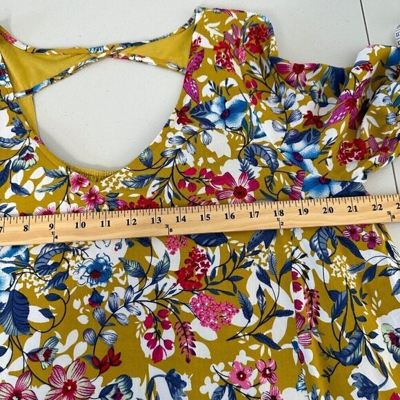 Entro Mini Dress Floral Yellow Bell Sleeve Size L - Picture 7 of 9